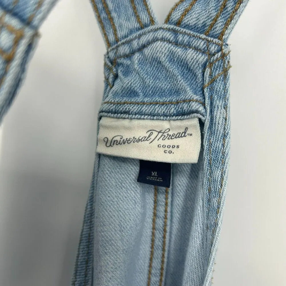 Universal Thread Denim Overall Dress Jumper Light Wash Pockets Sleeveless Sz XL - Image 9