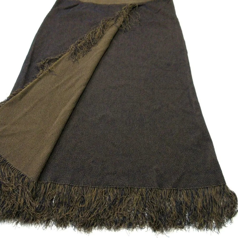 NWT J.Crew A-line Midi in Light Pecan Navy Fringe Wrap Sweater Skirt L - Image 3