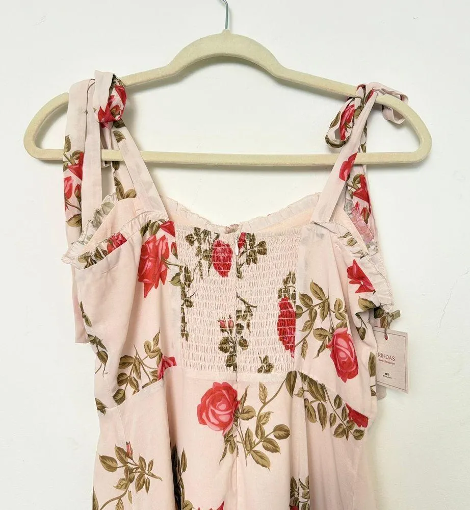 Rihoas Floral Prints Strap Tie Ruffle Hem vintage Dress Red Size M - Image 11