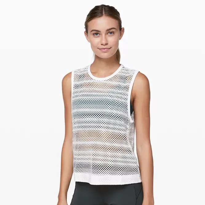 Lululemon mesh tank top sweat your heart out sleeveless tee open see through - Image 2