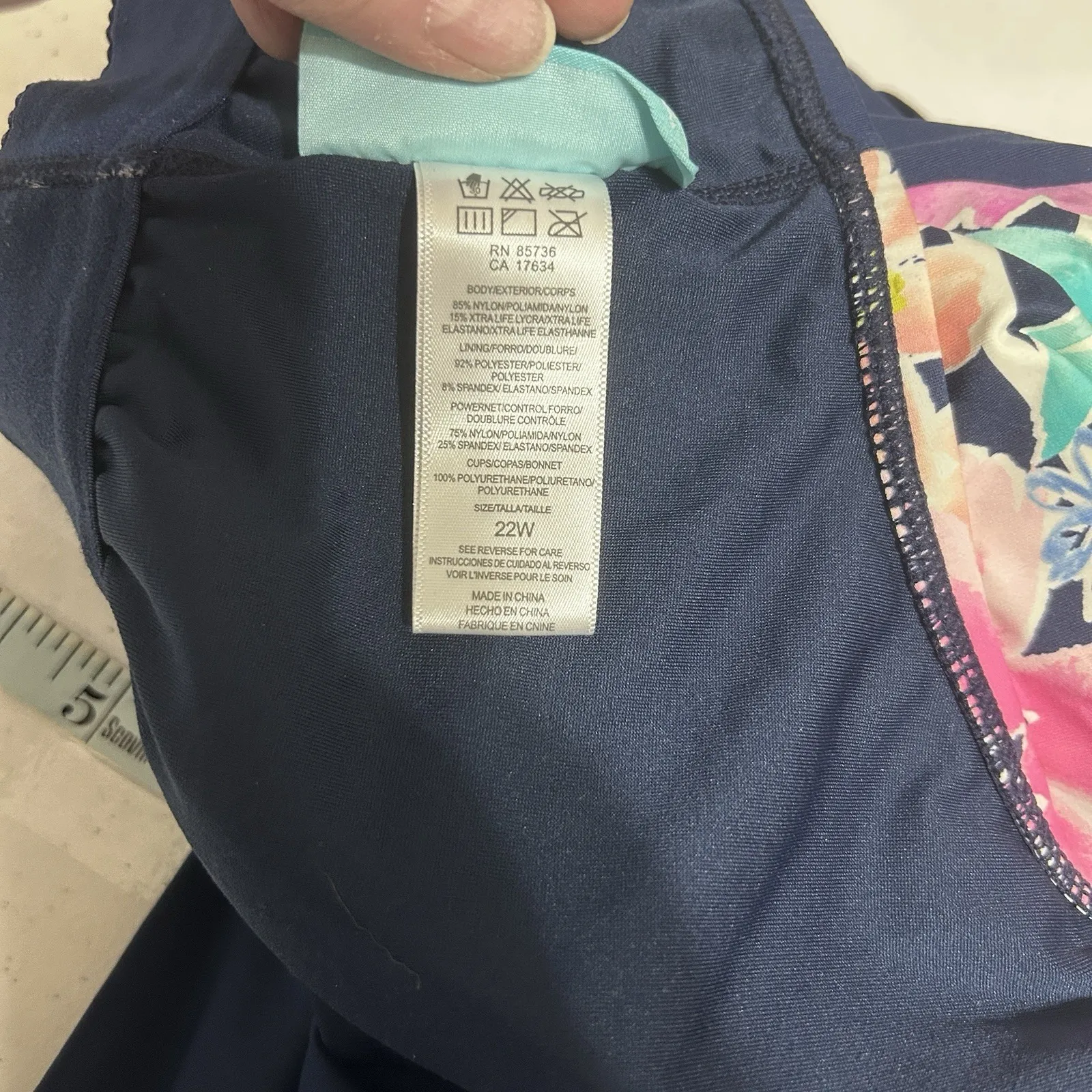 Beach House Womens Plus 22W Tankini Swim Top Navy Floral Striped Adjustable‎ Tie Blue - Image 10