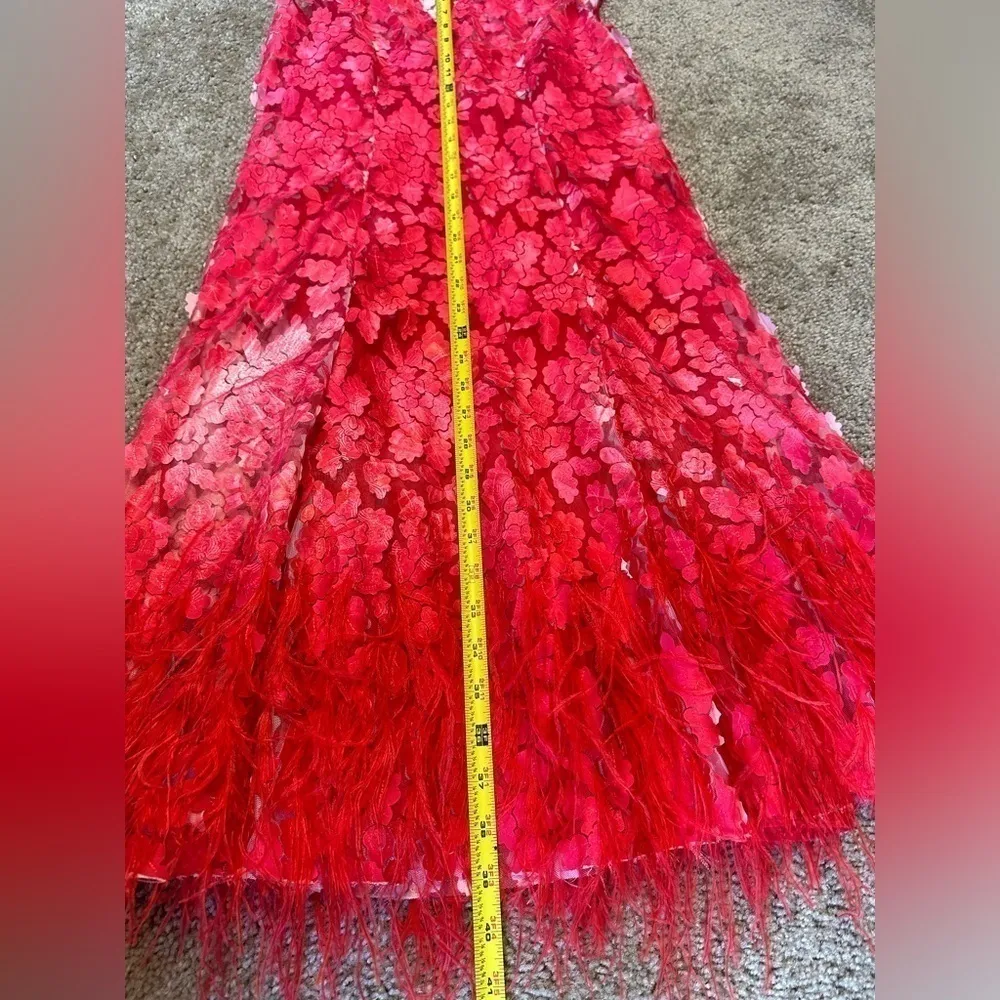 Elie Tahari Pink Feather Embroidered Tulle Midi Dress - Image 13