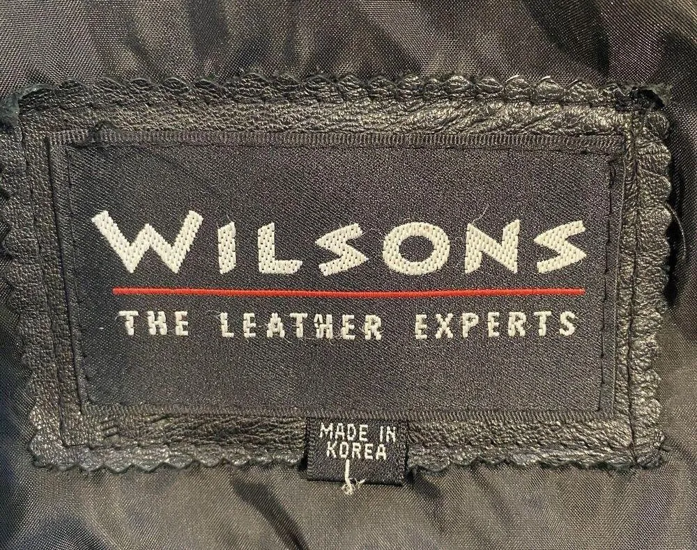 Vintage Wilson Leather Coat Black Lined Snaps Tie Waist Pockets Vents Woman L Size L - Image 7