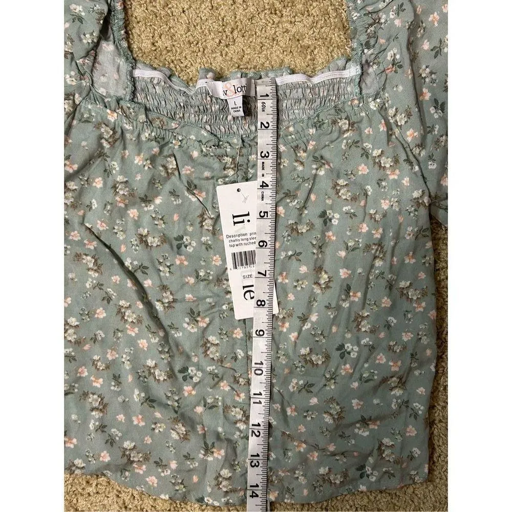 🆕 Liv & Lottie printed chalice long sleeve top with ruched front Juniors size L Green Size L - Image 9
