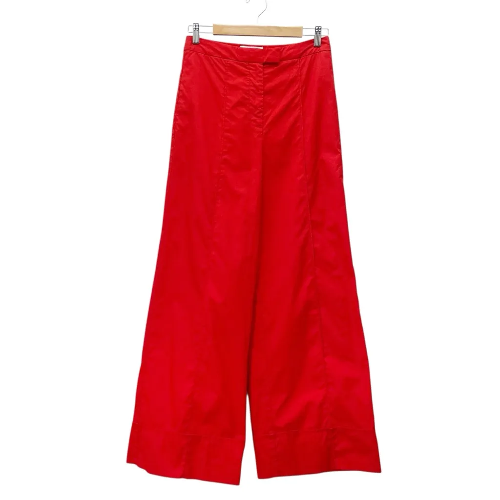 Anthropologie Red Wide Leg Cuffed Pants Cotton Poplin High Rise Trouser Size 6 - Image 2