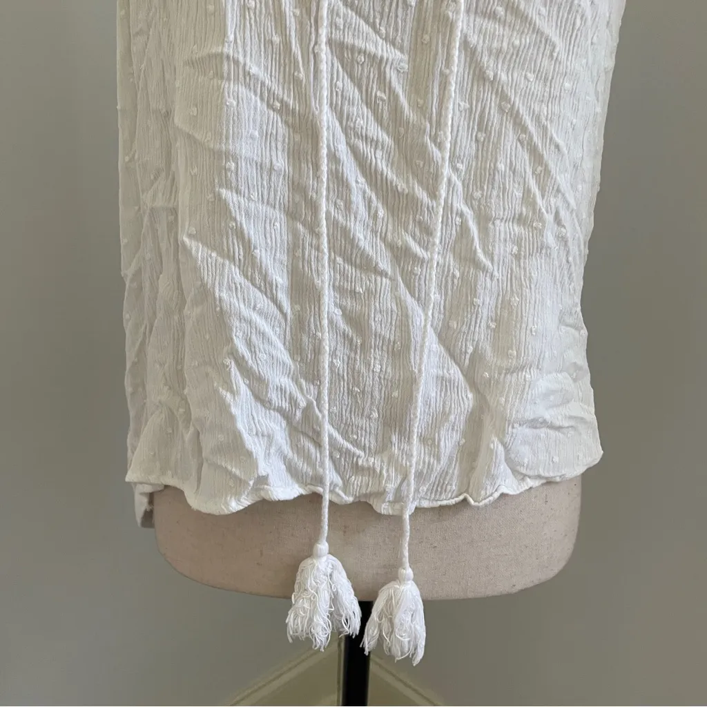 Ember Boho Sleeveless Swiss Dots Blouse Large Crochet Lace Collar Henley Shirt L White - Image 6