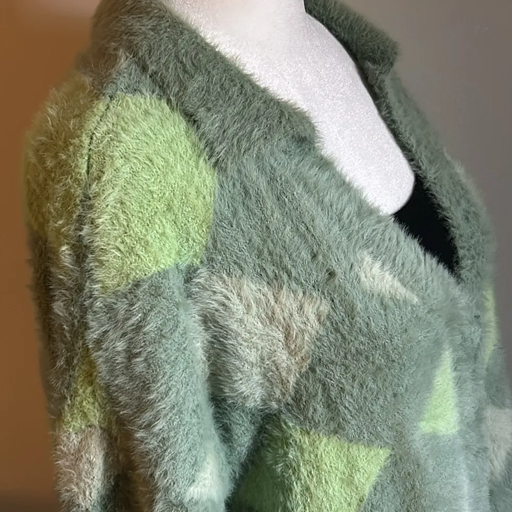 New Cotton On Fluffy Rib Eyelash Cropped Argyle Button Up Cardigan Sweater - Image 4