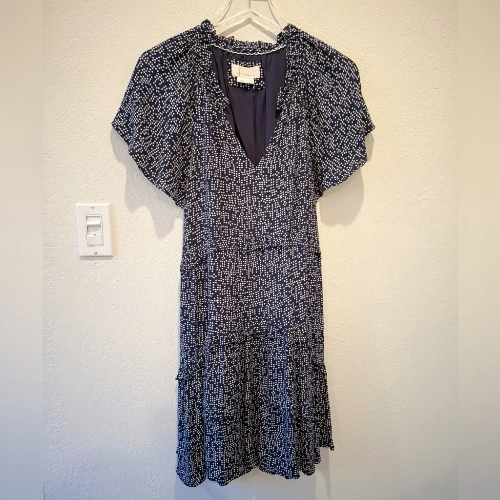 ANTHROPOLOGIE Robin Tiered‎ Ruffle Dress in Navy and White Polka Dot - Image 2