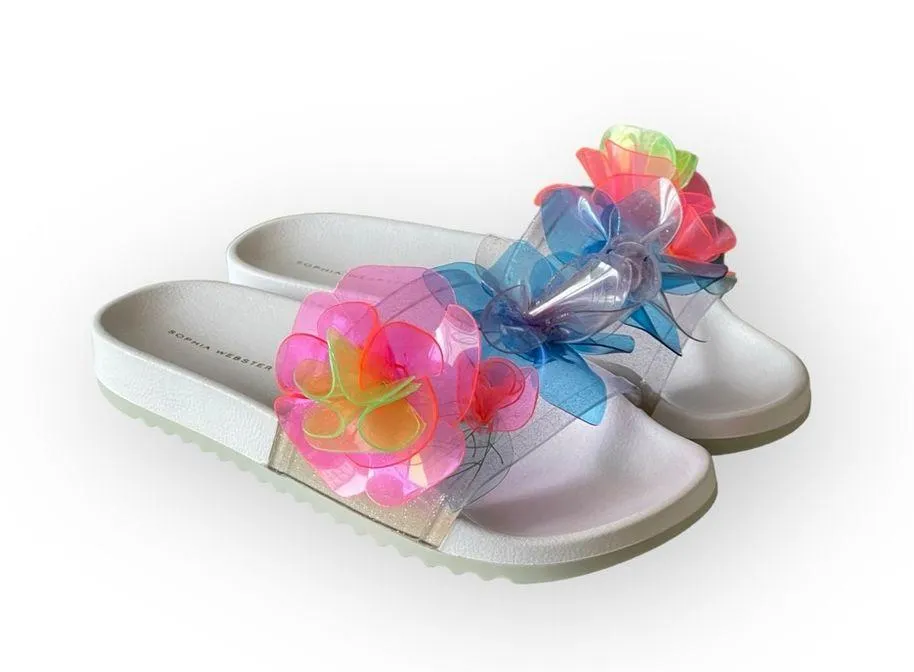 ✽ Jumbo Lilico Neon 3D Flowers Pool Slide Sandals ✽ White ✽ 8M ✽ - Image 11