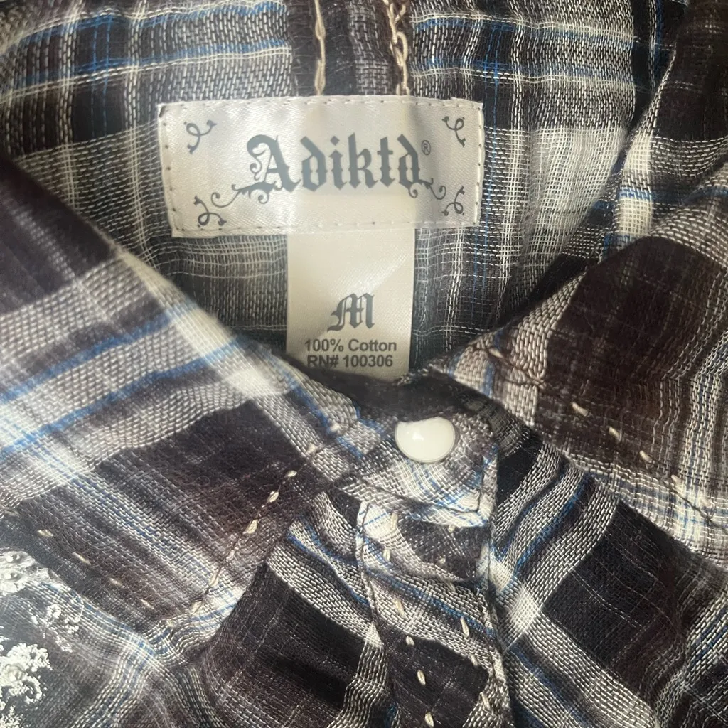 Adikted Y2K Western Top Blouse Pearl Snap Cotton Button Down Size Medium Brown - Image 7