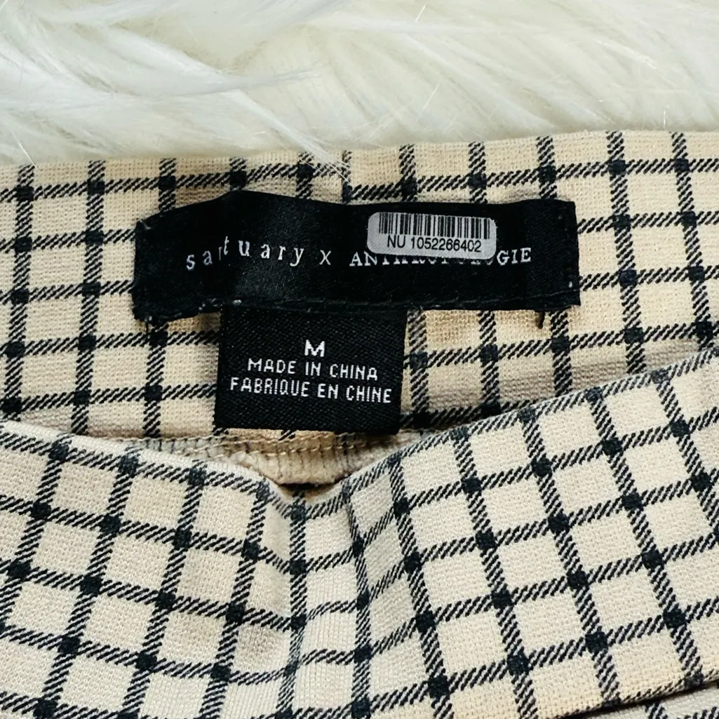 Sanctuary for Anthropologie Cream and Black Checkered Cropped Trousers - Image 3