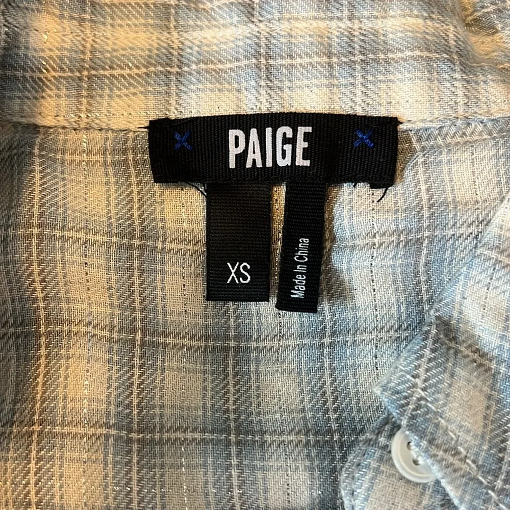 Paige Button Down Shirt Blue/Gray/Silver Plaid Size XS - Image 7