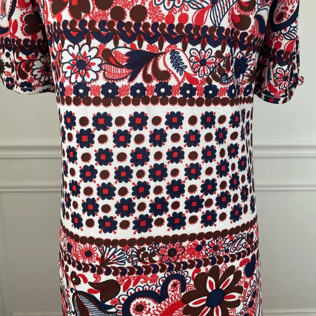 Vintage 70s Goldworm Italy Short Sleeve Mod Boho Print Dress M Brown Size M - Image 4