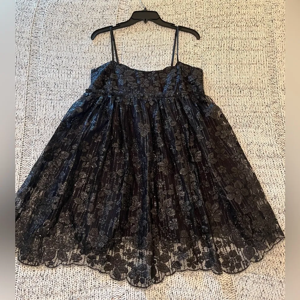 Free People All That Glitters Babydoll Lace Minidress in Black, Size M, NWT - Image 4