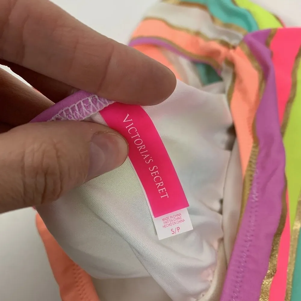Victorias Secret Bikini Top‎ Small Padded Neon Stripe Swimwear Cute - Image 3
