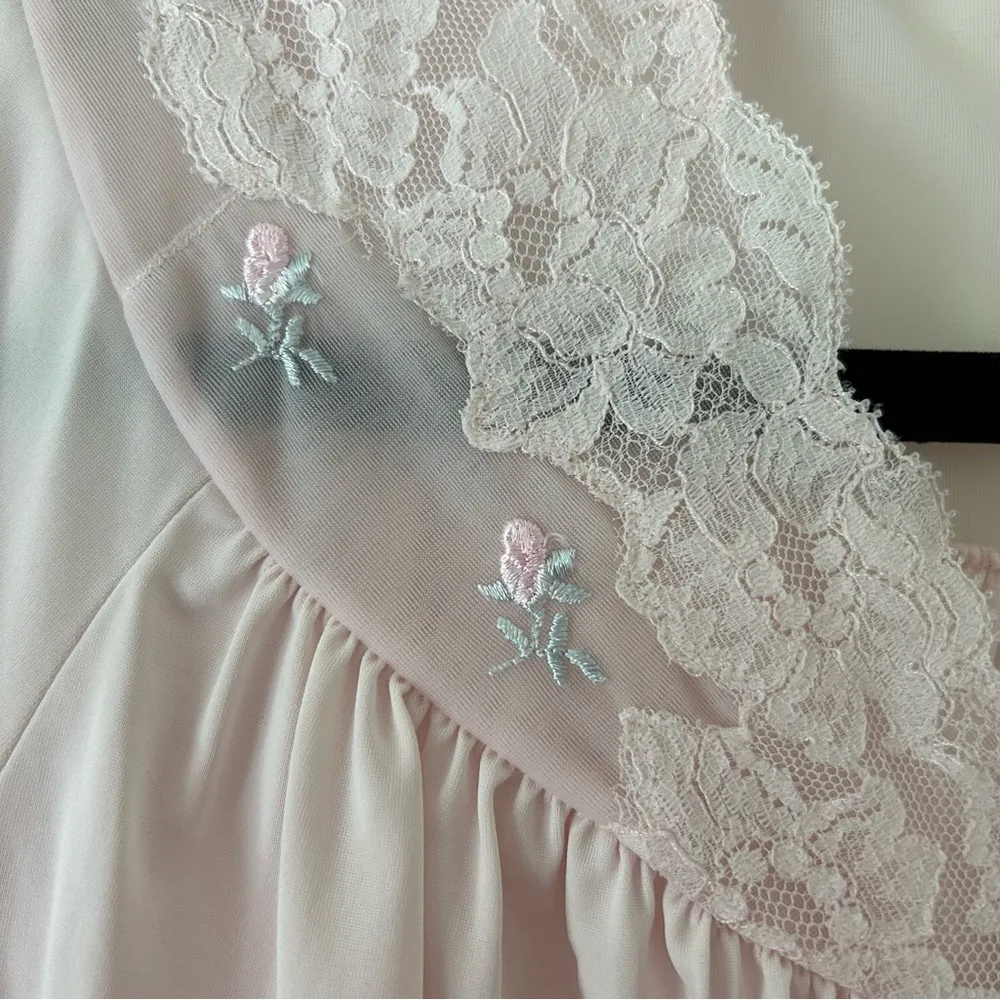 VINTAGE SHADOWLINE Nightgown Pink Button Up Short Sleeve - Image 4