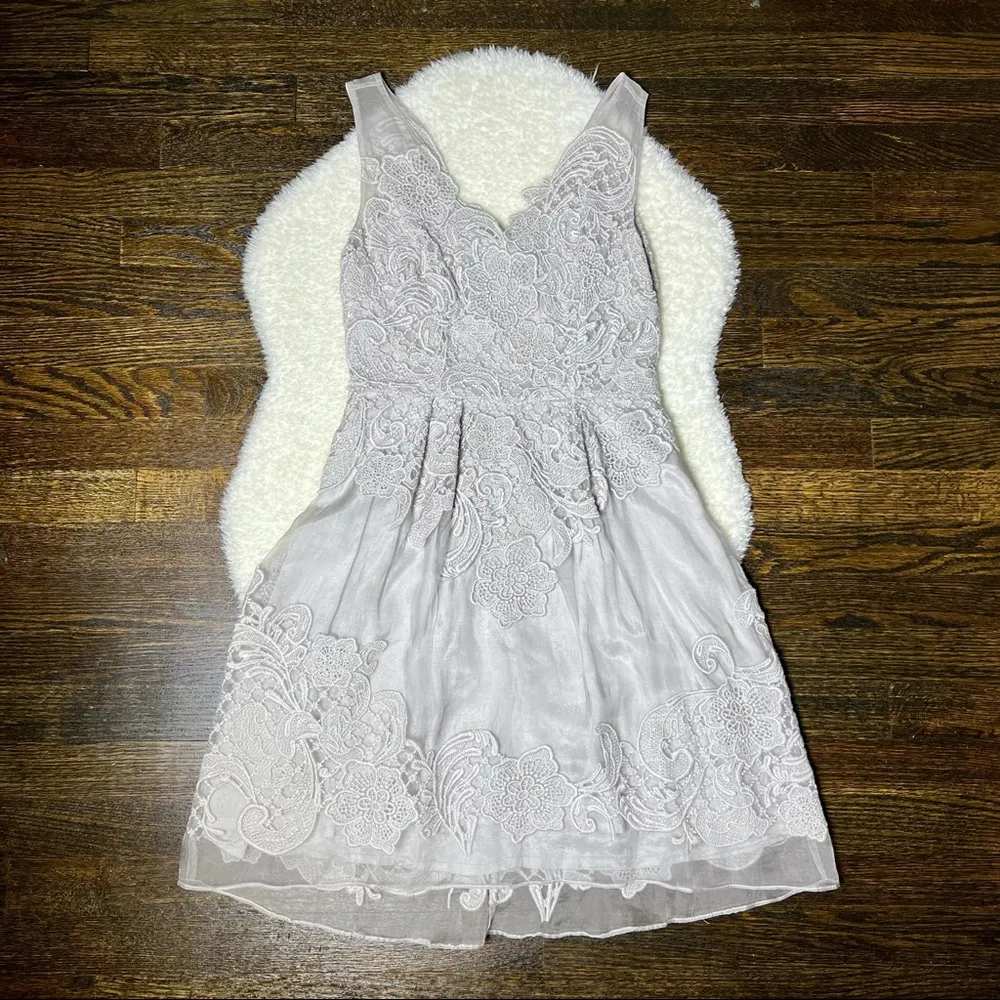 Gray Celestine Silk Lace Sleeveless Cocktail Dress - Image 3