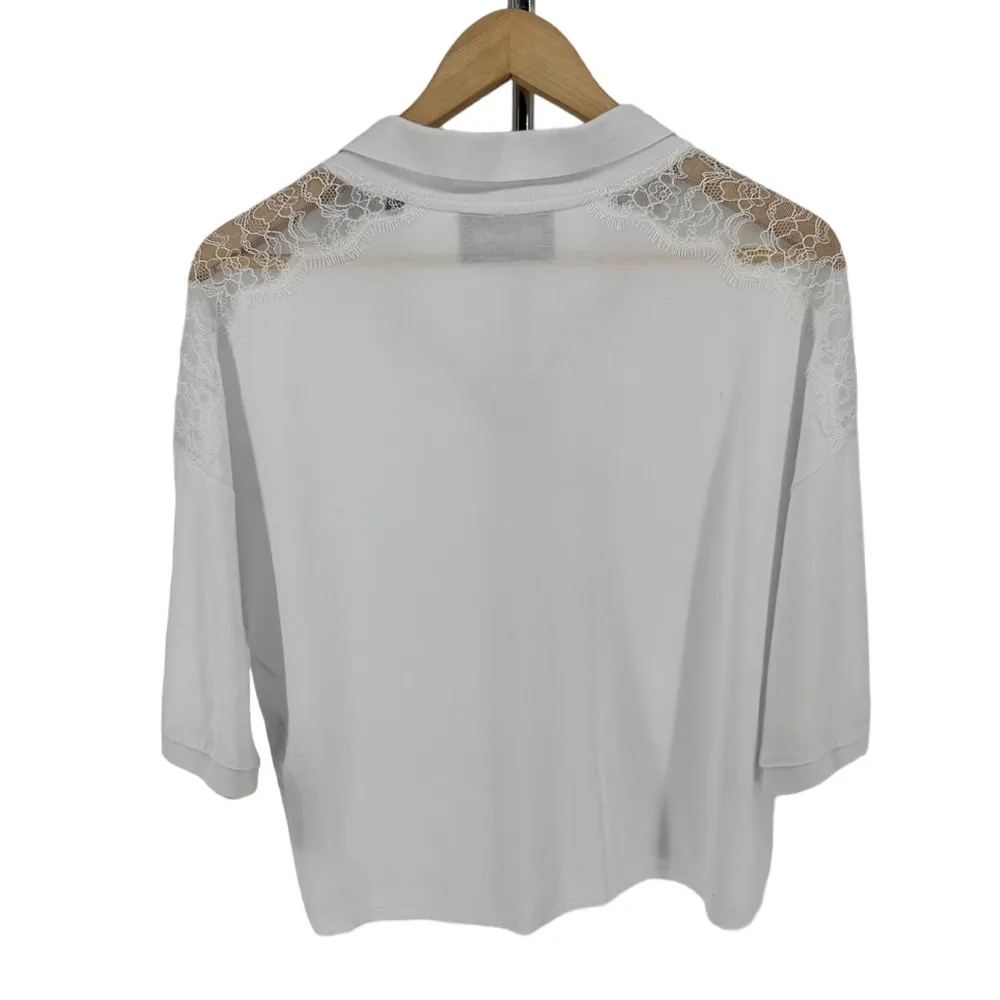 The Kooples Sport White Lace Inset Pique Polo Shirt Short Sleeve size 1/Small - Image 7