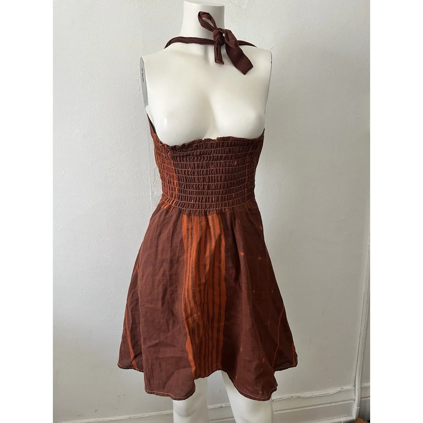 Womens Western Fairy Pinup Dress S Red Mod Halter Retro Rockabilly Ranch Boho - Image 2