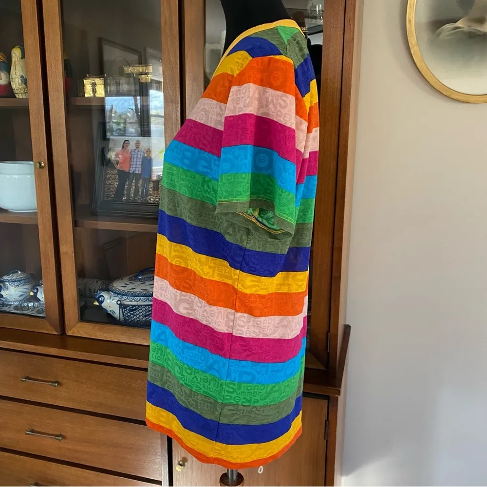 Vintage 90’s Rainbow Striped Sheer Pistol Pete Ringer Shirt Pink Size XL - Image 3