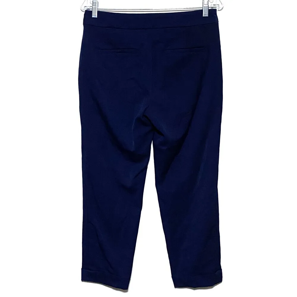 Loft Navy Blue Sailor Nautical Dress Pants Cuffed Gold Buttons Coastal Women 4P - Image 4