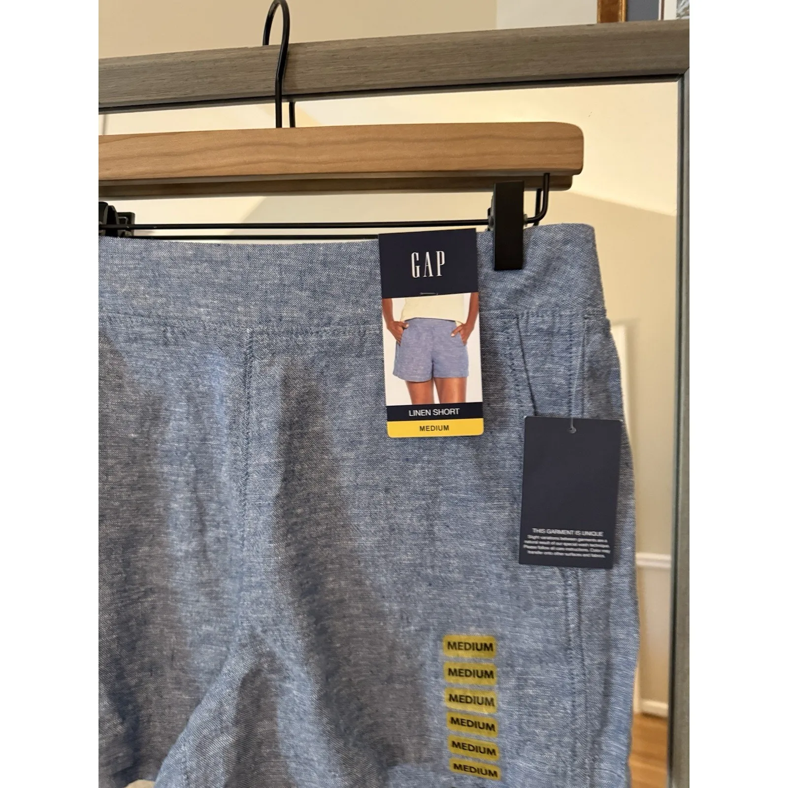 GAP Linen Pull‎ On Shorts Womens Size Medium Blue Drawstring Linen Shorts - Image 2