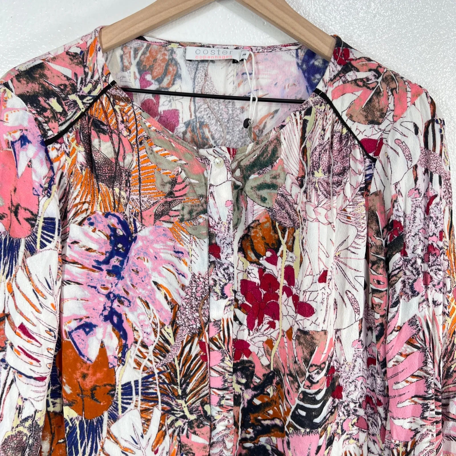 Coster Copenhagen Floral Print Dress‎ Pink Orange Boho Pockets Long Sleeve 38 M Size 8 - Image 10