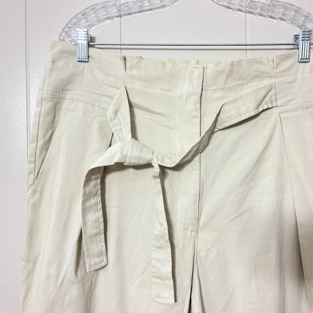 DKNY Beiage Cotton Paper Bag Tie Belt Pleated Ankle Pants Women's Sz 14 NWT - Image 3