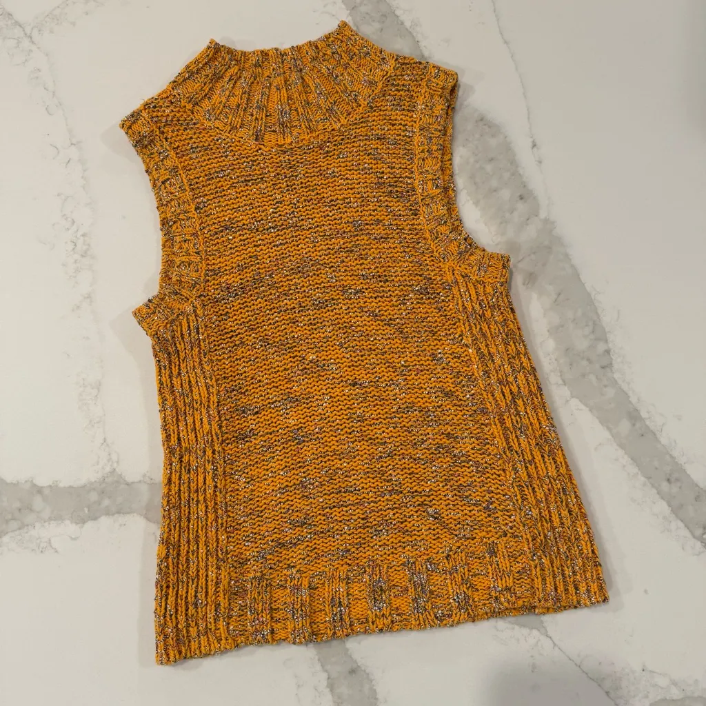 Anthropologie Sunrise Sweater Knit Tank Vest Women’s XS Marled Orange Mockneck - Image 5