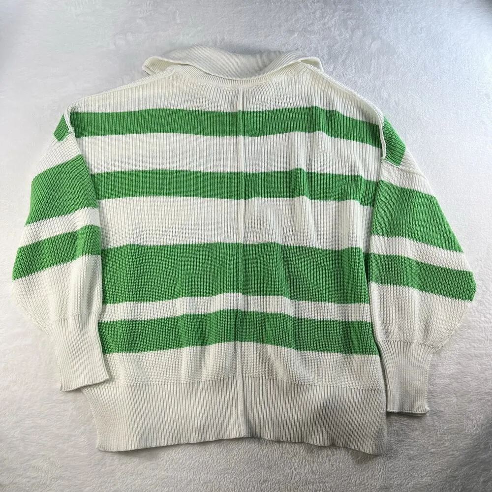 Aerie L Large Oversized Beyond Quarter Zip Sweater Knit Polo Green Stripe Womens - Image 14