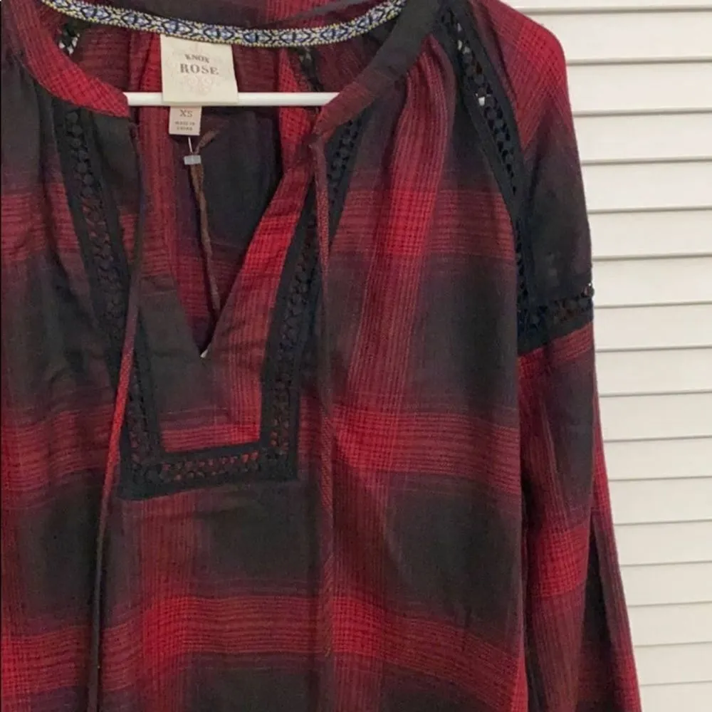 Knox Rose Buffalo Plaid ‎ Tassel Tie Top Red XS - Image 4