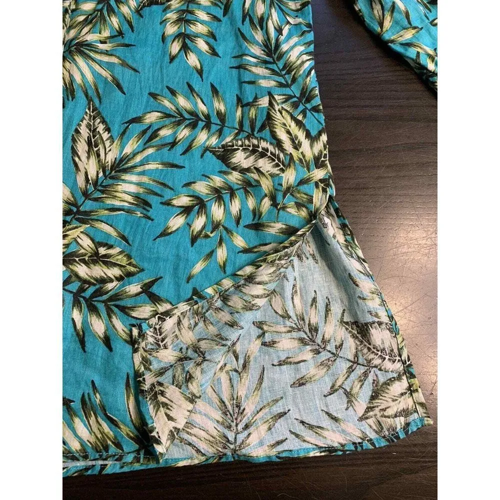 C&C California Linen‎ Shirt Women's Roll Tab Floral Colorful Tunic Coastal Boho - Image 7
