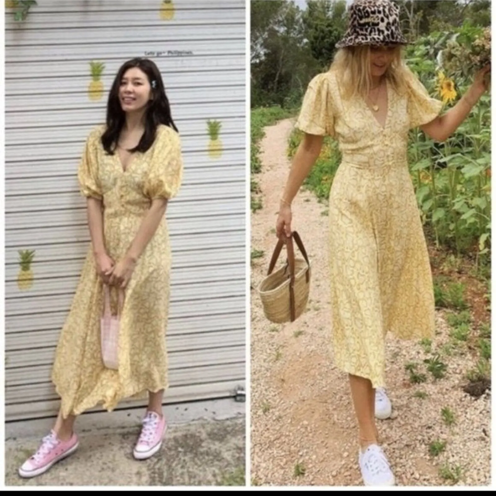Faithfull the Brand Delia Snakeskin A-Line Midi Dress‎ 4 Yellow - Image 2