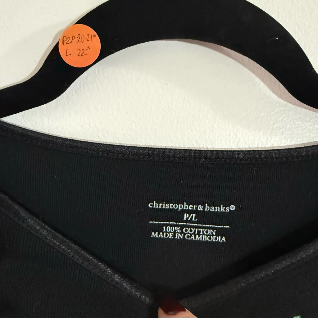 Christopher & Banks Black Top with Red Cherry 🍒 Accents - Image 2