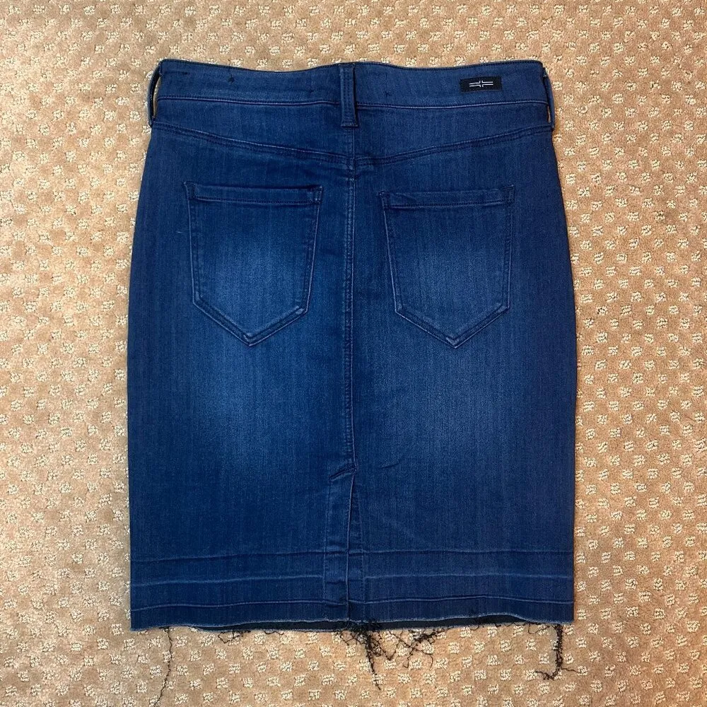 Liverpool Size 4/27 Pencil Skirt Stretch Denim Medium Dark Wash Frayed Edge - Image 8