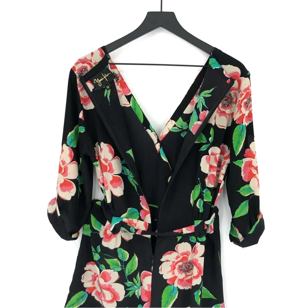 YUMI KIM Liz Floral Silk Romper Black Pink Green M - Image 14