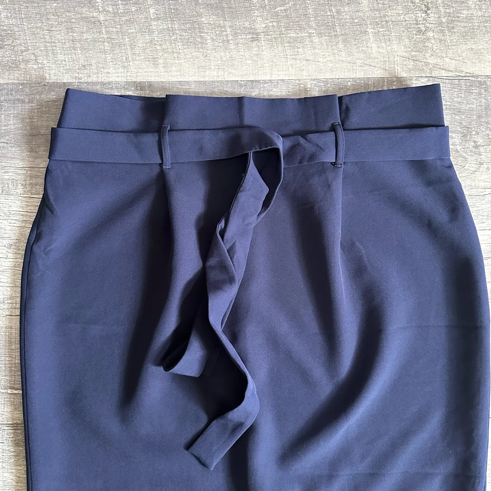 Liz Claiborne Tie Belt A Line Skirt Womens 16 Navy Blue Paperbag Waist Career - Image 4
