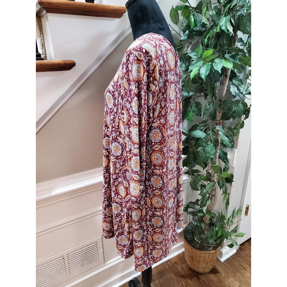 Three Pink Hearts Burgundy Key Hole Round Neck Long Sleeve Casual Top Blouse XL - Image 5