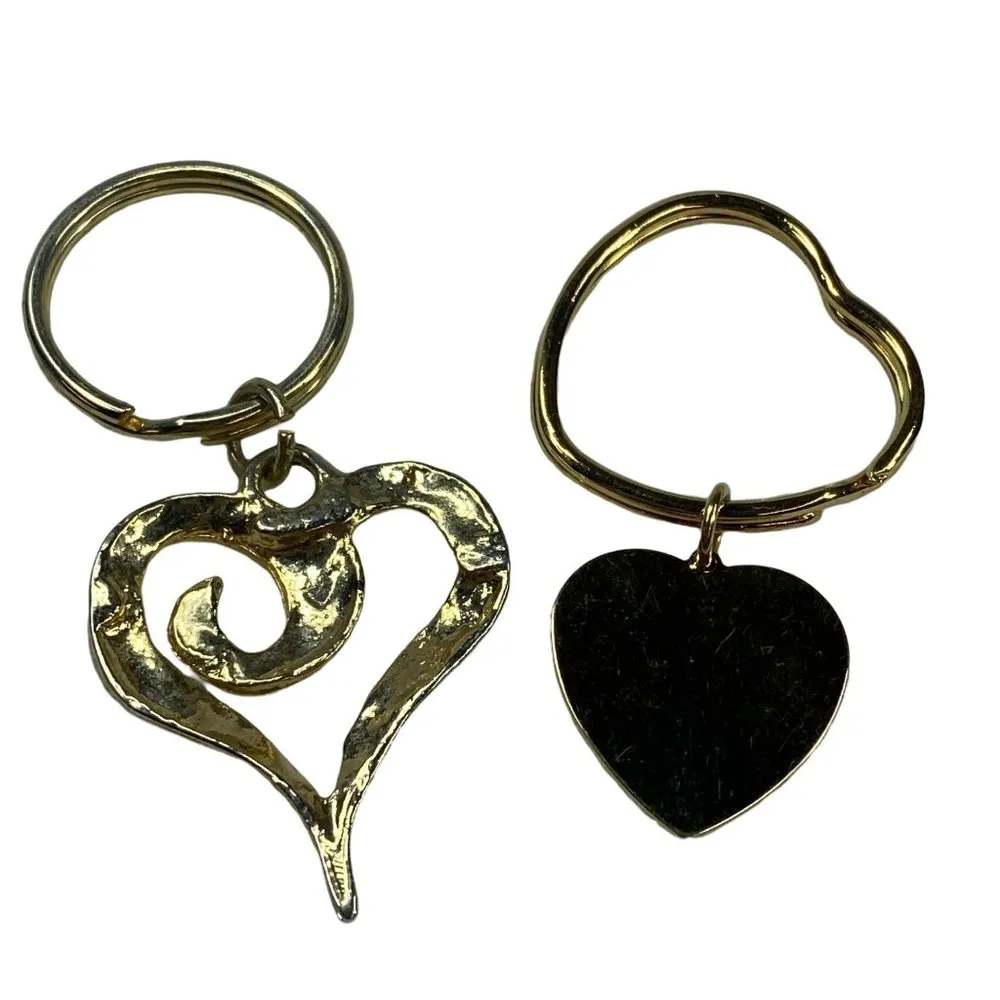 Gold Color Keychains Lot of Two with Heart Shapes Split Ring for Keys - Image 3