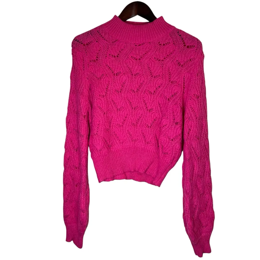 ASTR The Label Pointelle Sweater Knit Wool Alpaca Pink Sz M Knit Crop Mock Neck - Image 2