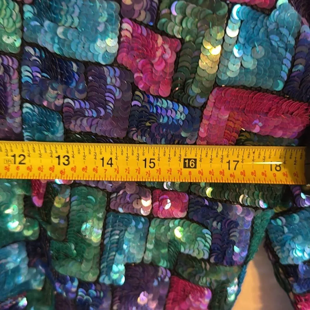 Vtg Laurence Kazar Silk Beaded Sequined Checkered Jacket cute Multicolor Size L - Image 6