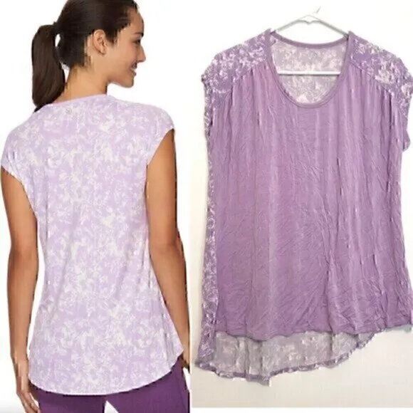 GAIAM Reflect Hi-Low Tee Lilac Lavender Purple Solid Printed Colorblock T-Shirt - Image 2