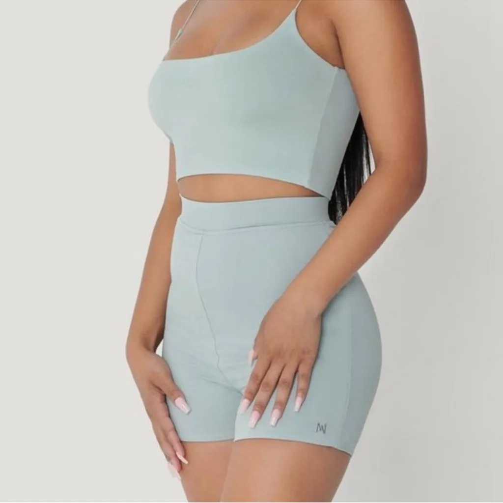 Meshki Basics‎ Tiffani Mini Biker Shorts size Small Ice Blue Pastel - Image 12