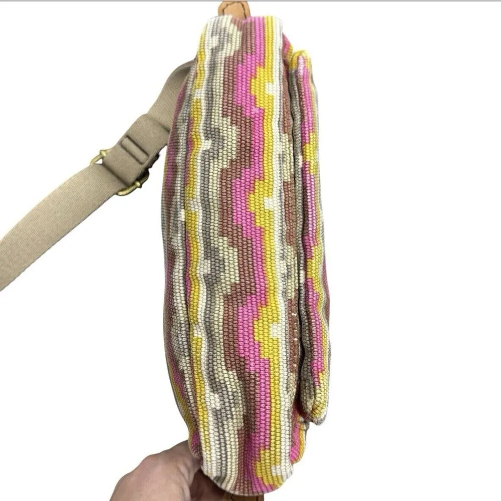 Fossil Explorer Tapestry Western Crossbody Bag Leather Canvas Multicolor Boho - Image 4