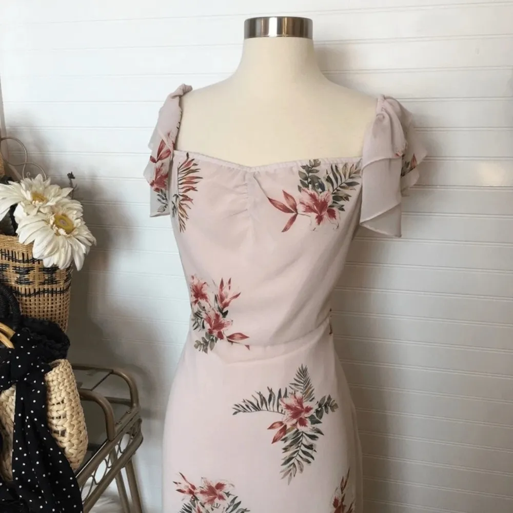 Willow & Clay Pastel Pink Floral Ruffle Chiffon Dress - Image 2