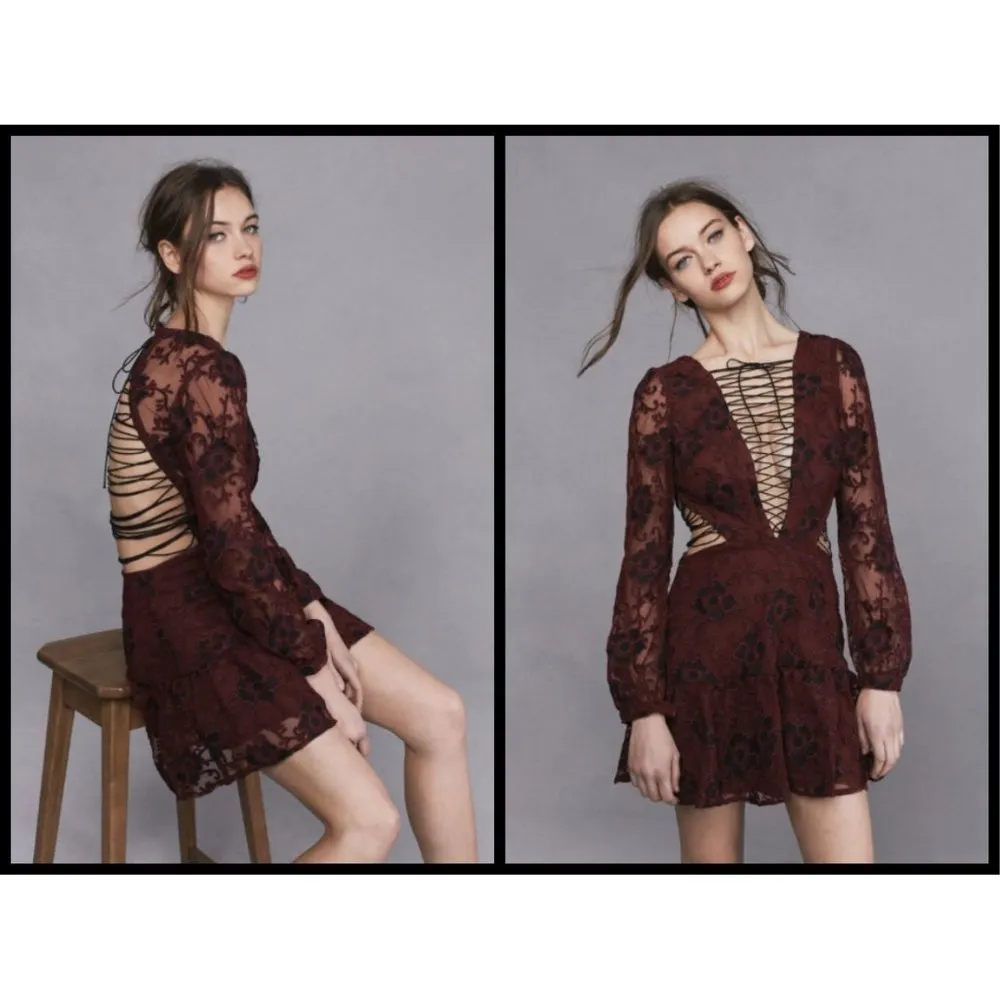 💕FOR LOVE & LEMONS💕 Jolene Lace Up Mini Dress XS - Image 4