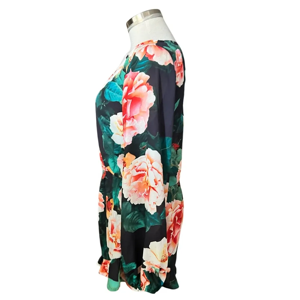 SHOW ME YOUR MUMU Romper Rocky Long Sleeve Floral Rose Black Pink Size Small - Image 3