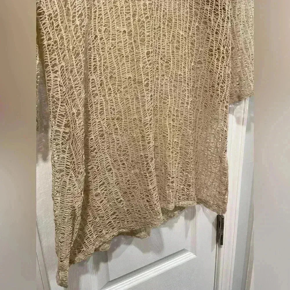 J. Validi Beige Loose Knit Stretchy 3/4 Sleeve V Neck Coverup Tunic Size Large Tan - Image 4
