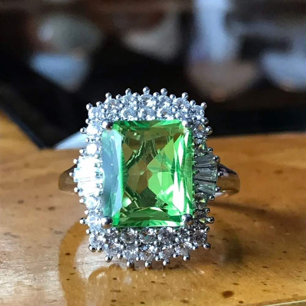 Green Triplet Quartz Sterling Silver Cocktail Ring Size 10 - Image 9