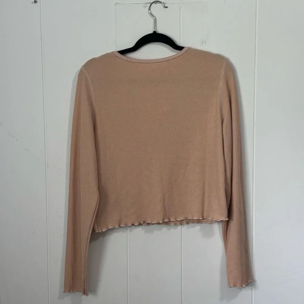 American Eagle Tan Waffle Knit V-Neck‎ Cropped Long Sleeve Top XL New - Image 5